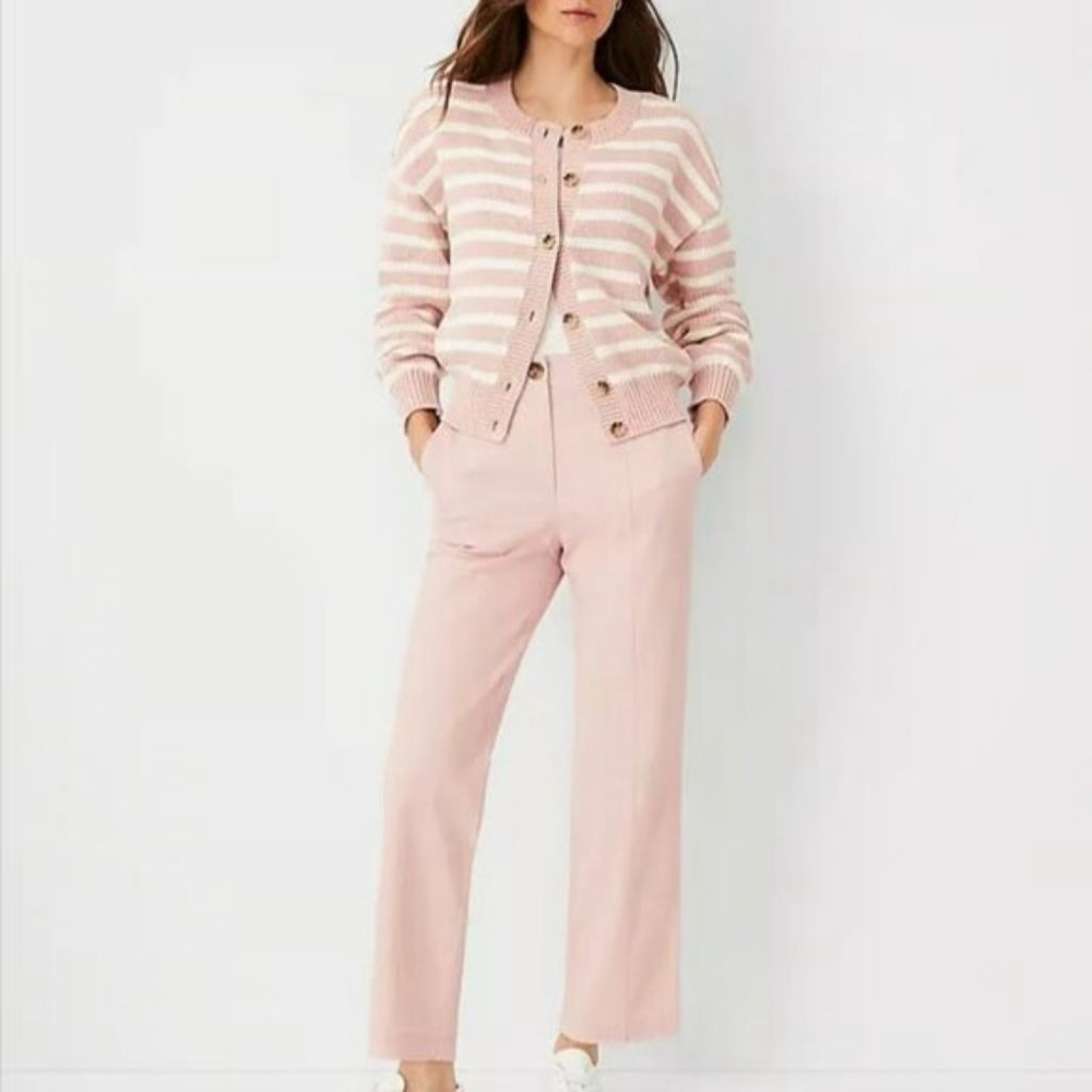 Ann Taylor Weekend pink striped cardigan sweater button down women's medium M - Picture 3 of 9